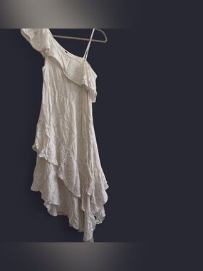 FP One-Shoulder Ruffle Ivory Dress with intricate floral details